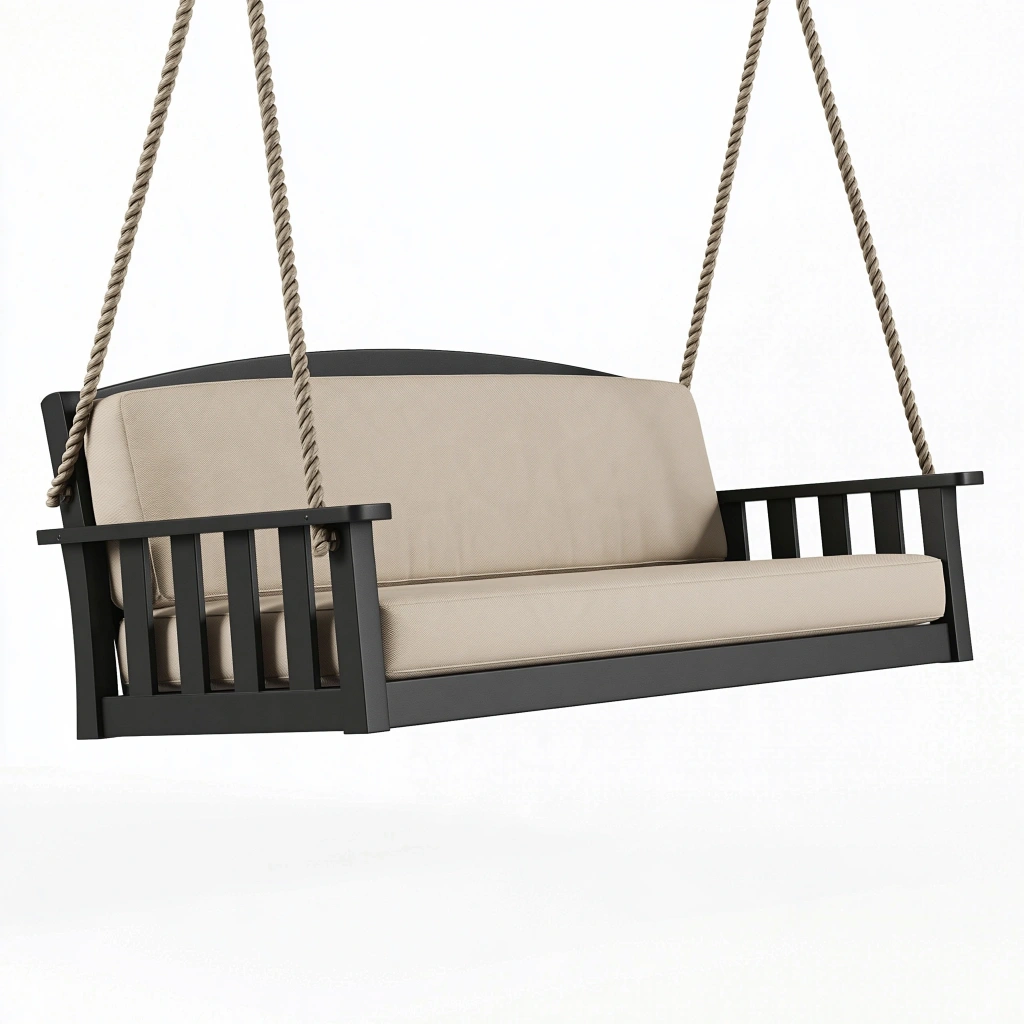 Huśtawka ogrodowa 120 x 65 x 55 cm metalowa czarno-beżowa z linami