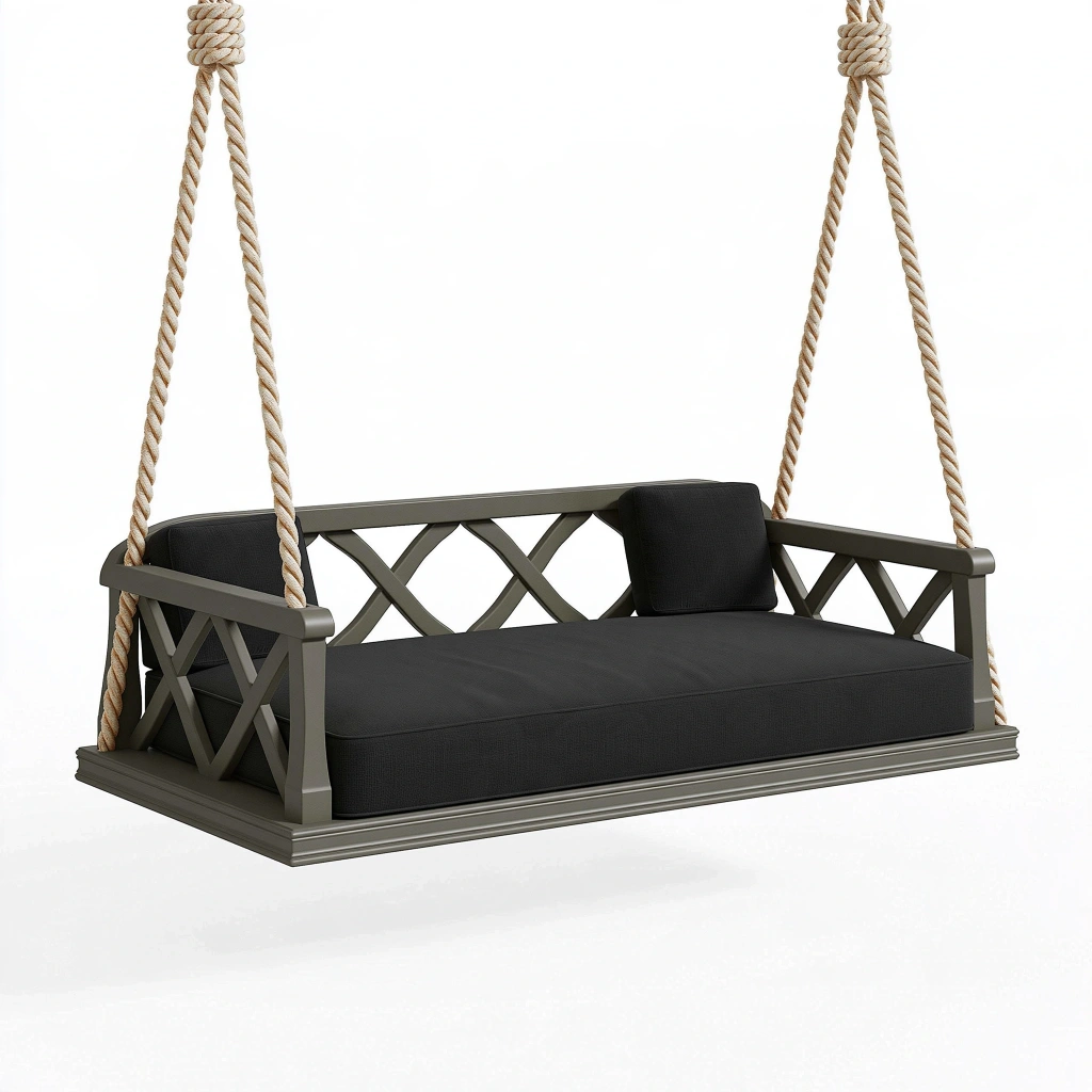 Huśtawka ogrodowa 180 x 80 x 65 cm metalowa czarna z linami w stylu klasycznym