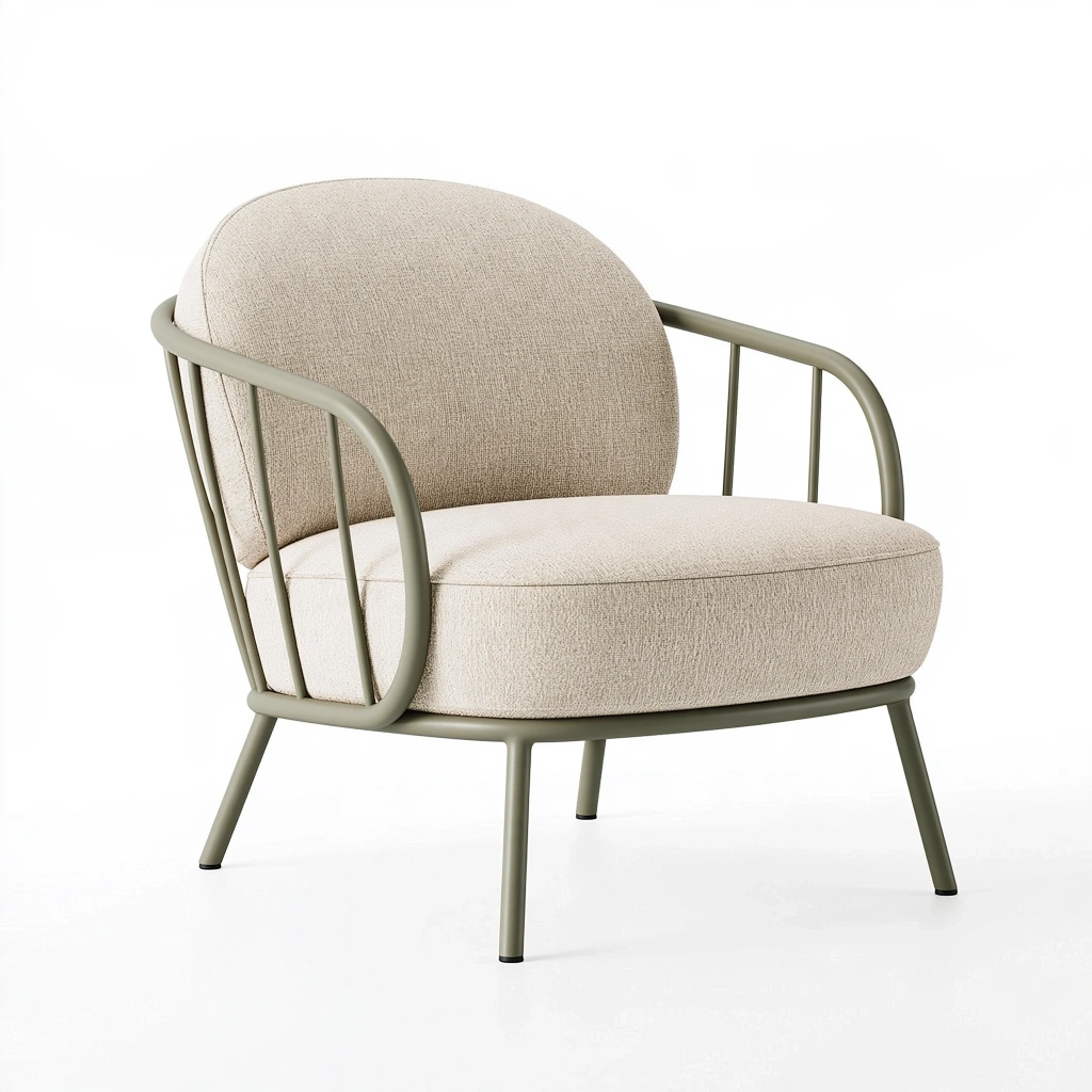 Fotel 76 x 75 x 78 cm z tkaniny beżowy ze stalową ramą do salonu w stylu nowoczesnym