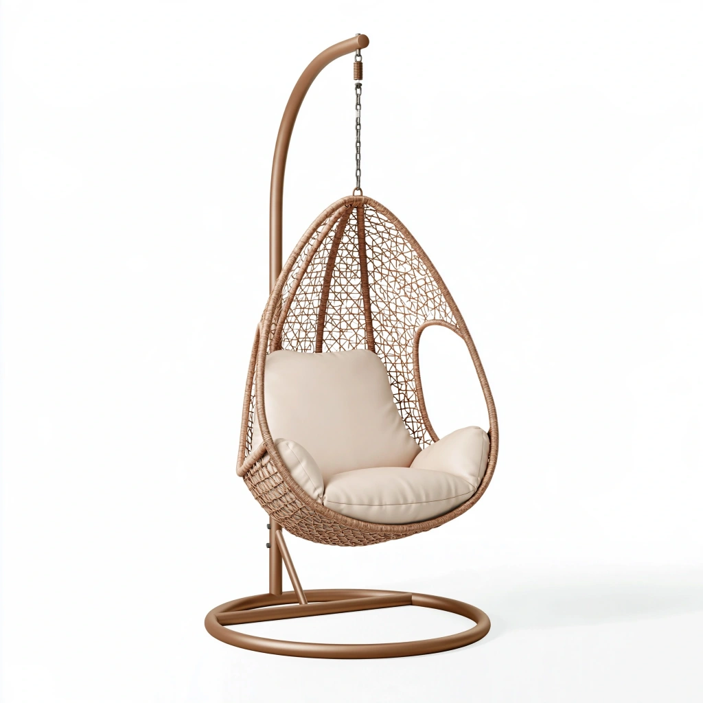 Fotel wiszący 105 x 105 x 195 cm z metalowym stelażem brązowy beżowy do wypoczynku