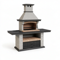 Grill ogrodowy 220 x 80 x 230 cm z betonu i cegły szary z kominem i rusztem