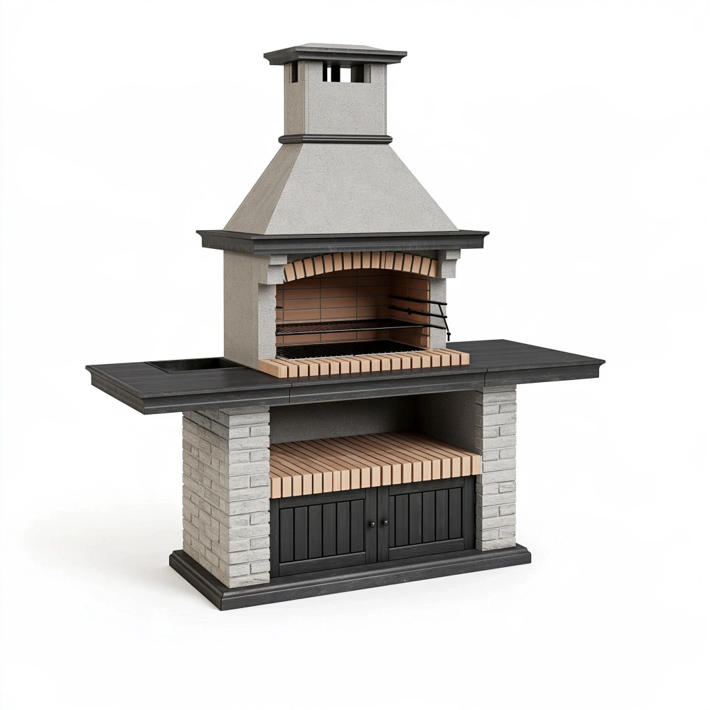 Grill ogrodowy 220 x 80 x 230 cm z betonu i cegły szary z kominem i rusztem