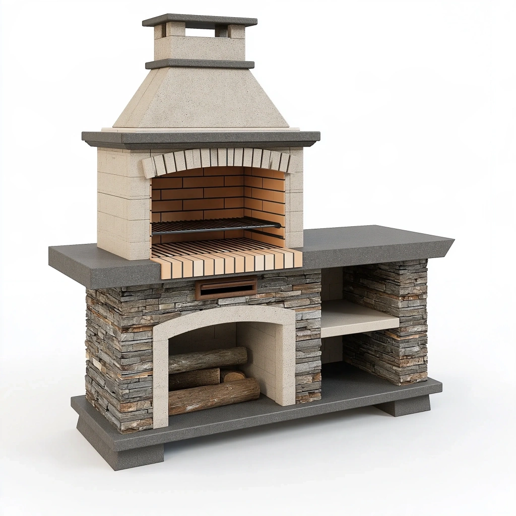 Grill ogrodowy murowany 180 x 80 x 230 cm kamień szary z rusztem i paleniskiem