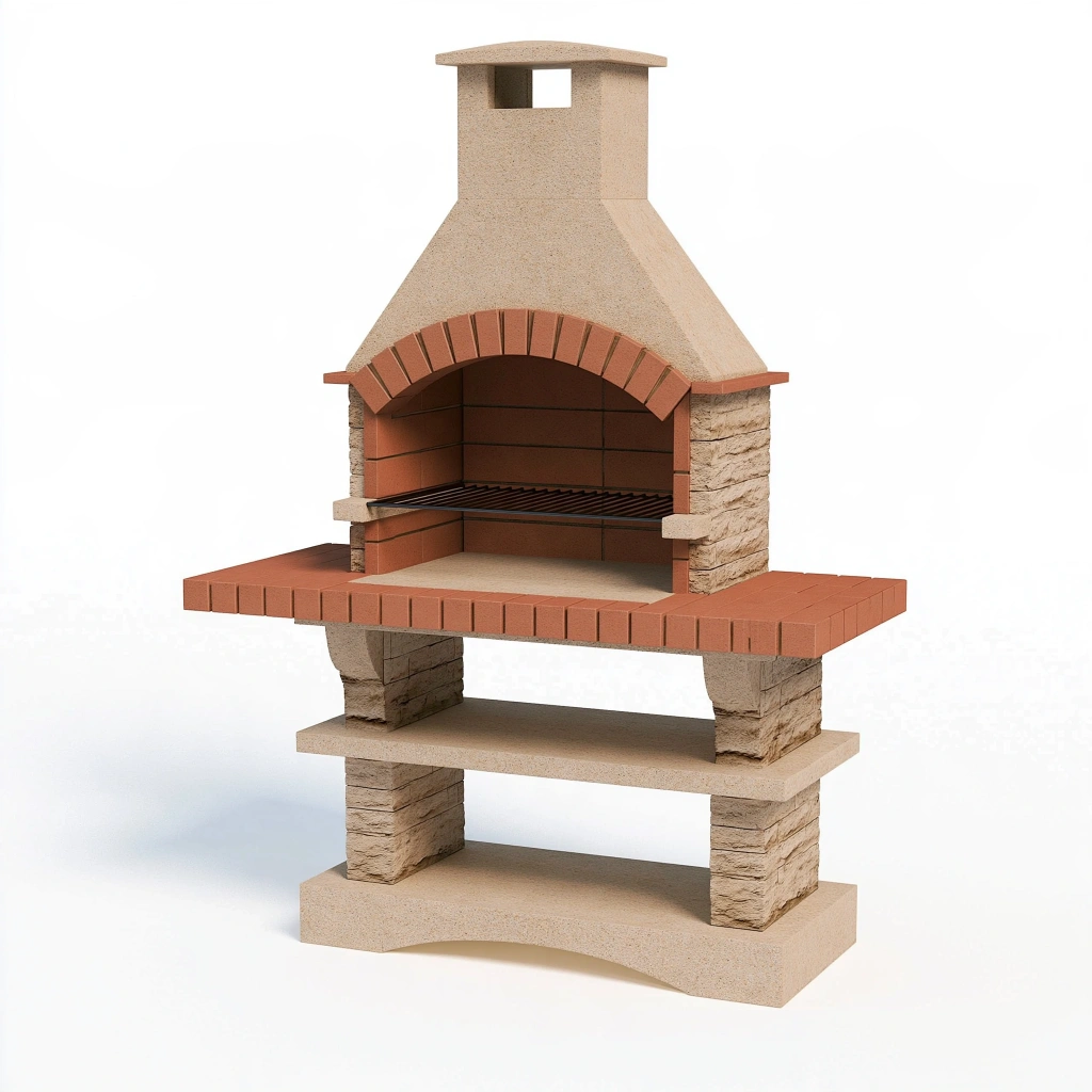 Grill ogrodowy murowany 120 x 70 x 210 cm beżowo-ceglany z rusztem w stylu klasycznym