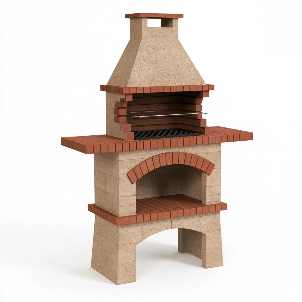 Grill ogrodowy 140 x 70 x 220 cm beżowo-czerwony z betonu i cegły z rusztem